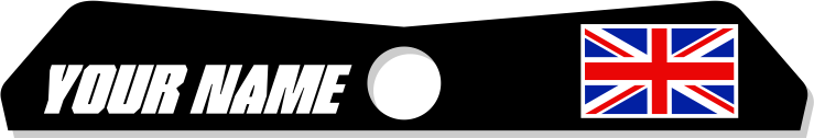 Personalized sticker with a British flag design and space for text on a black background.