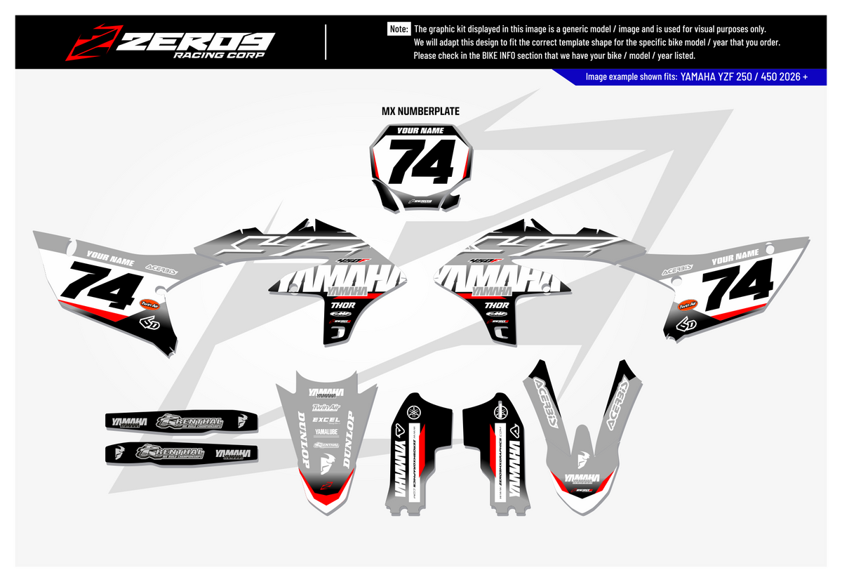 Yamaha Graphics Kit - RUSH | Grey/Black/Red  GRAPHIC KIT 