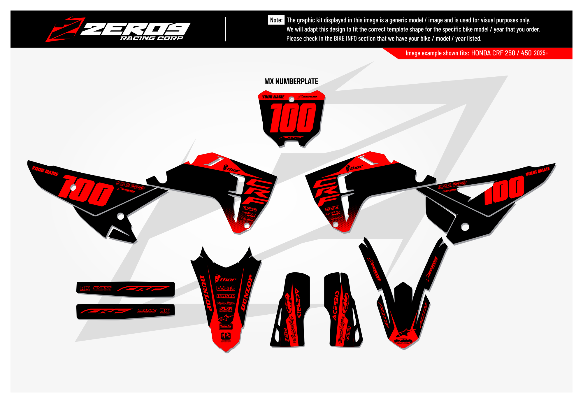 Honda Graphics Kit - BLOK | Black/Red