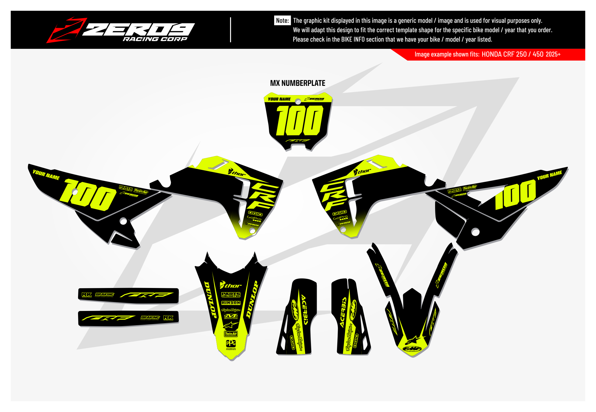 Honda Graphics Kit - BLOK | Black/Vivid Yellow