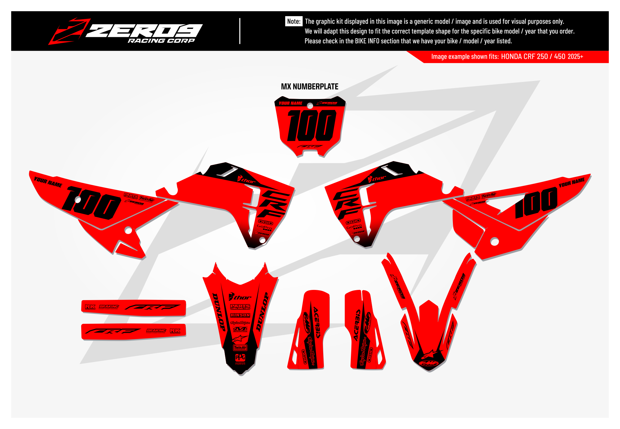 Honda Graphics Kit - BLOK | Red/Black