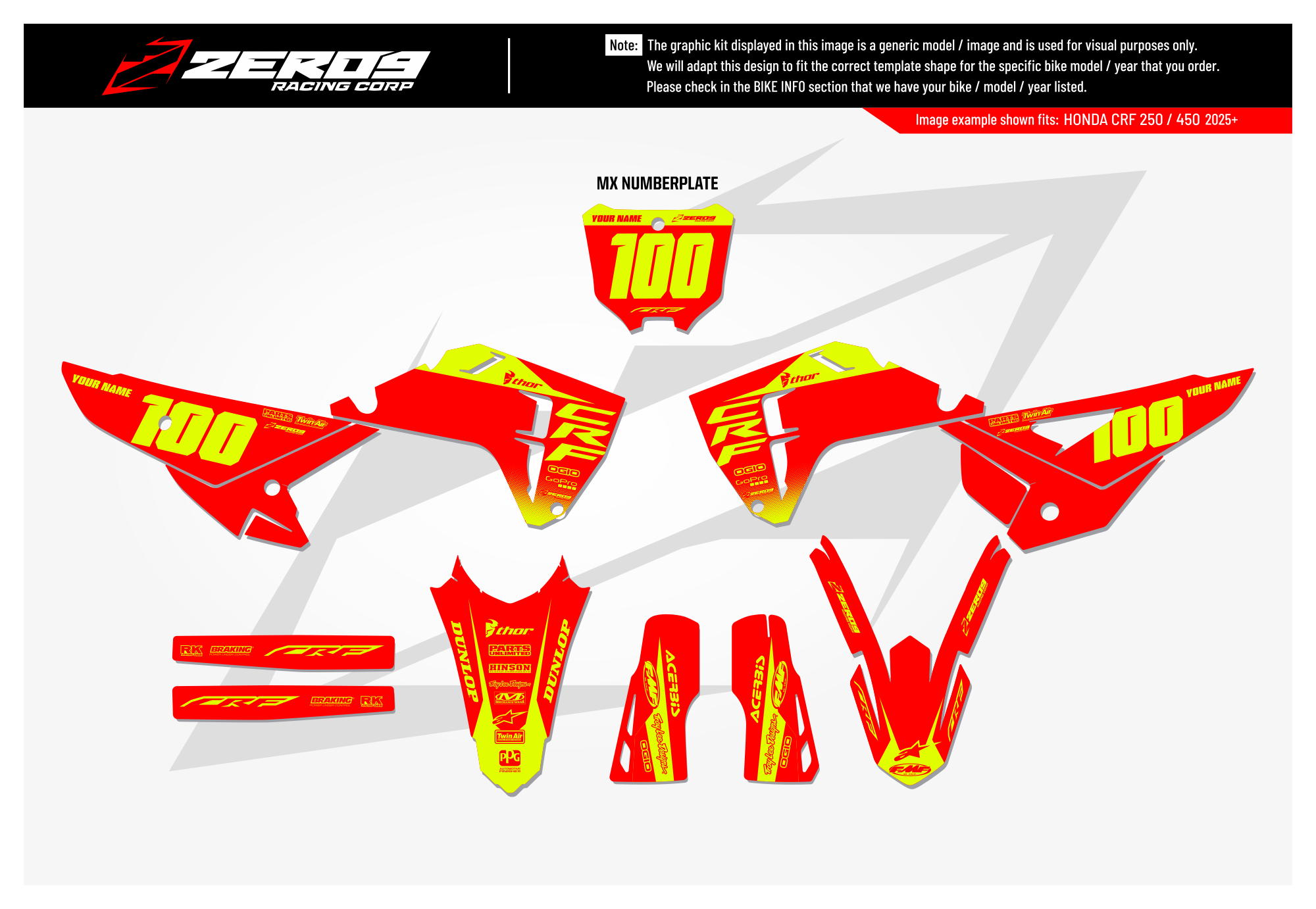 Honda Graphics Kit - BLOK | Red/Vivid Yellow