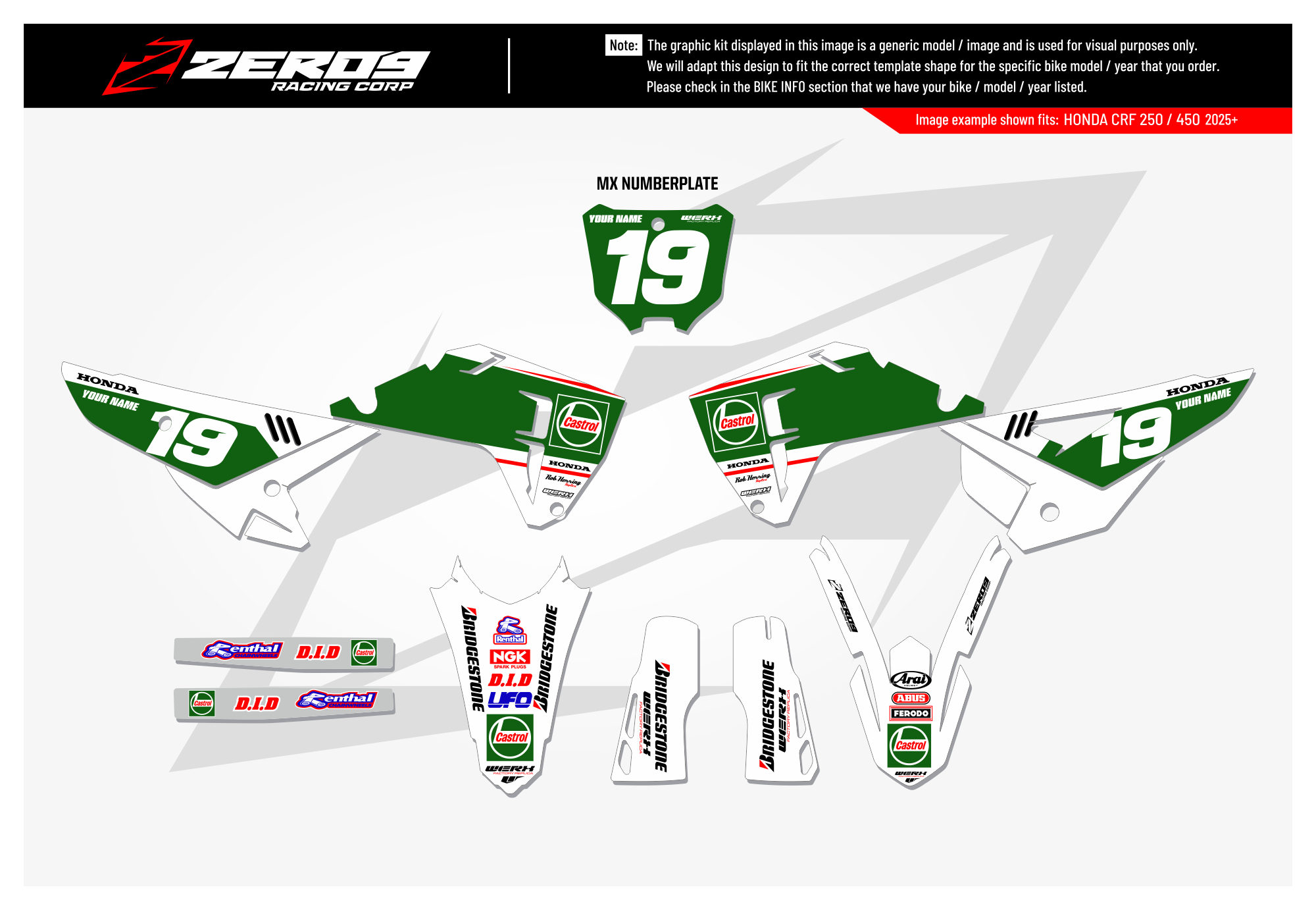 Honda Graphics Kit - CASTROL | White