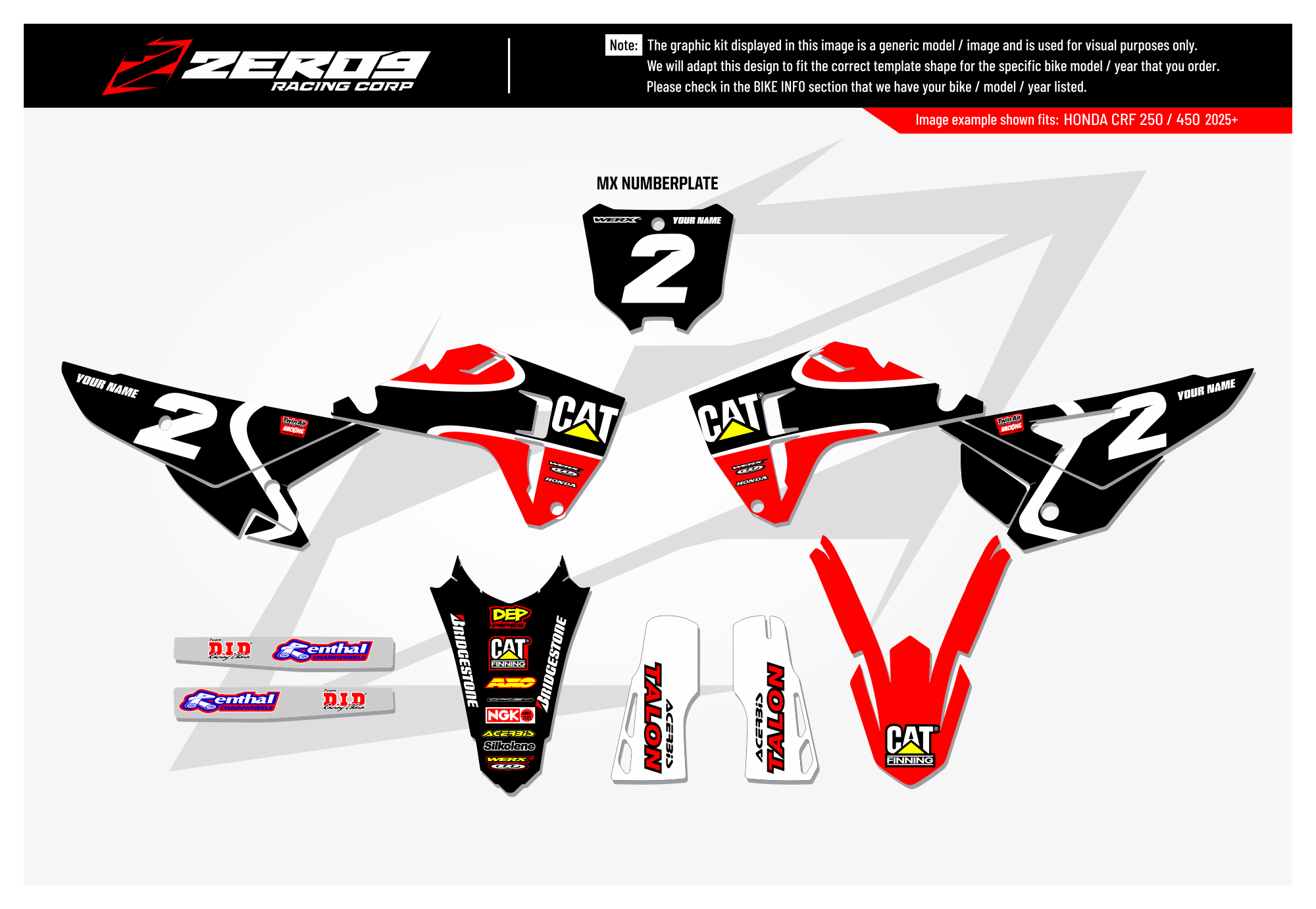 Honda Graphics Kit - CAT FINNING | Red