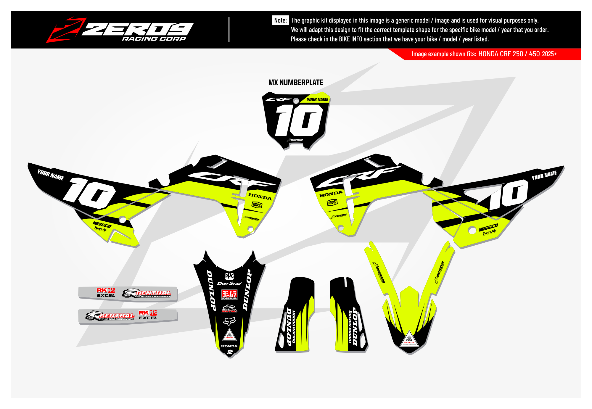 Honda Graphics Kit - DECOY | Black/Vivid Yellow