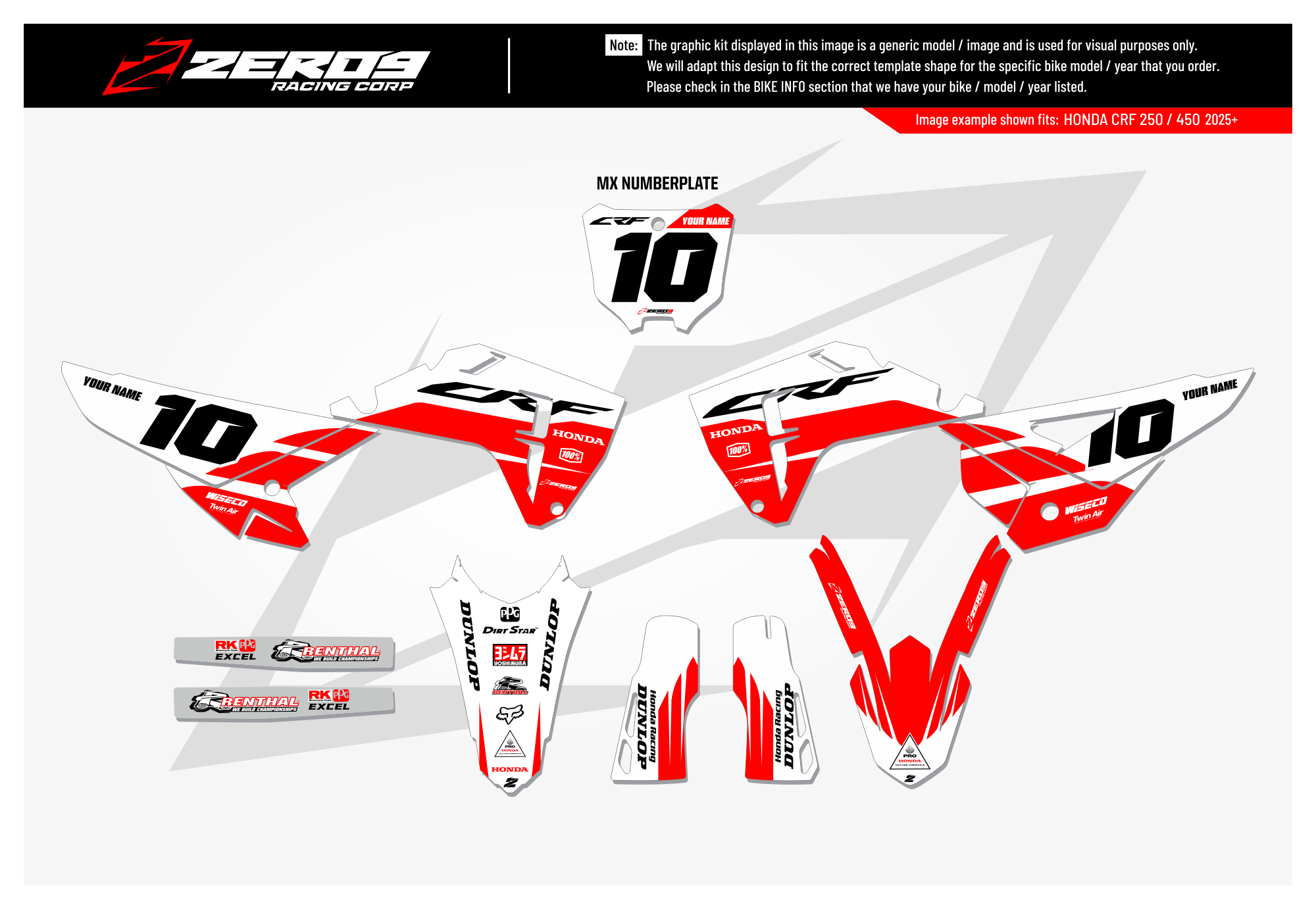Honda Graphics Kit - DECOY | White/Red