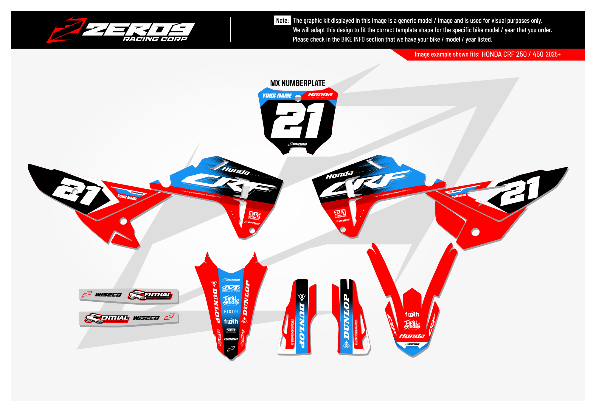 Honda Graphics Kit - ECHO | Red/Light Blue