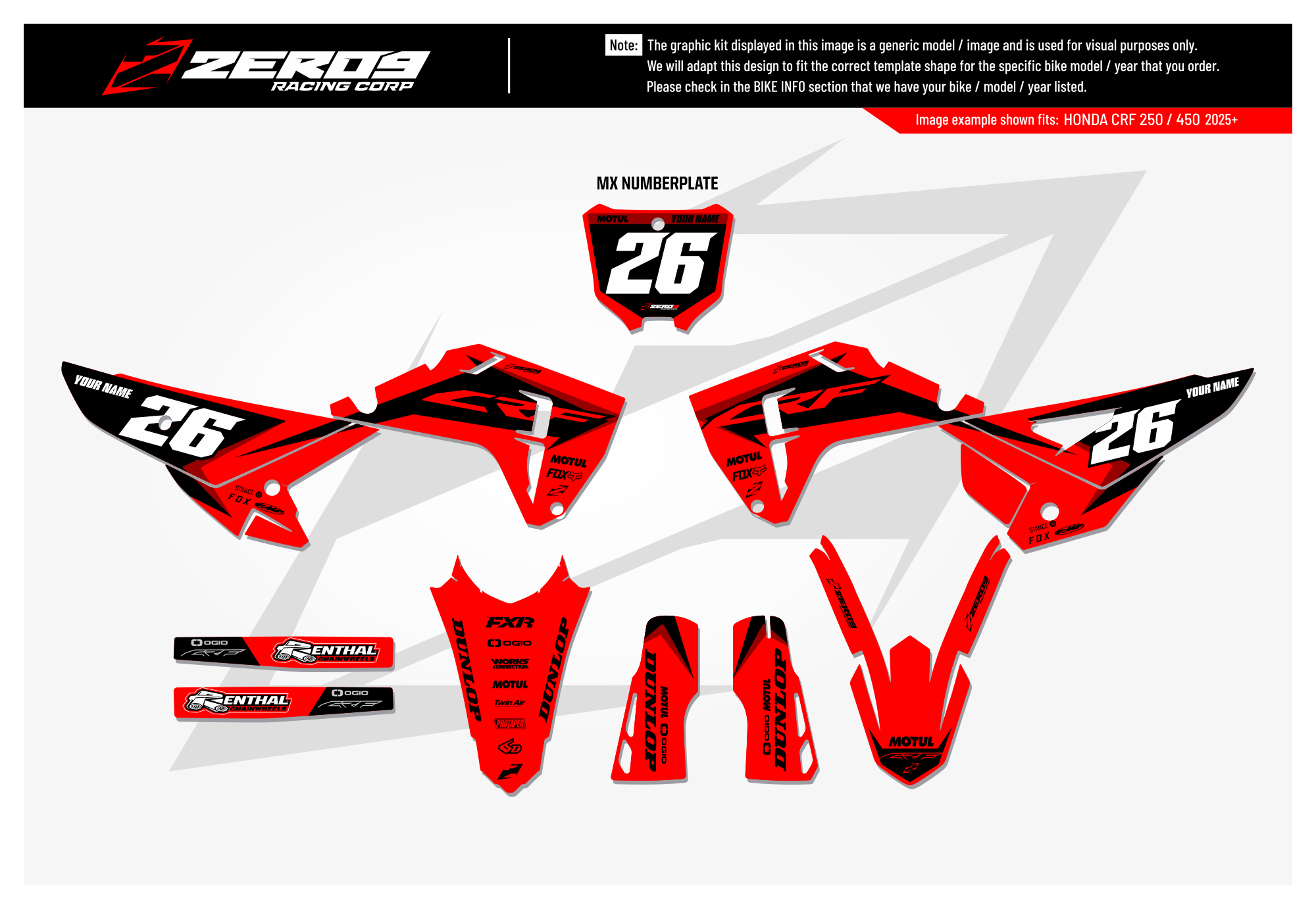 Honda Graphics Kit - FUZE | Red/Black