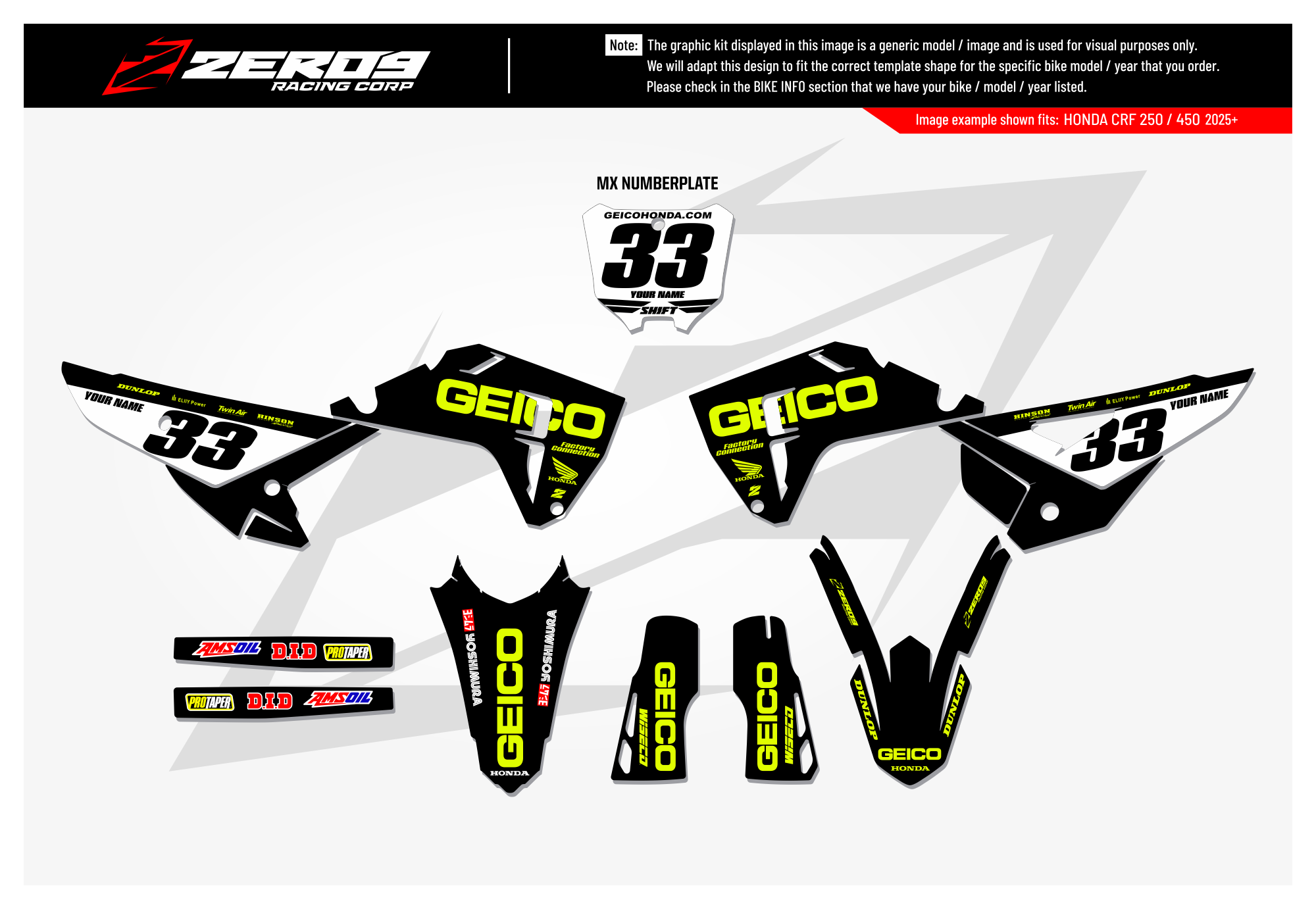 Honda Graphics Kit - GEICO | Black