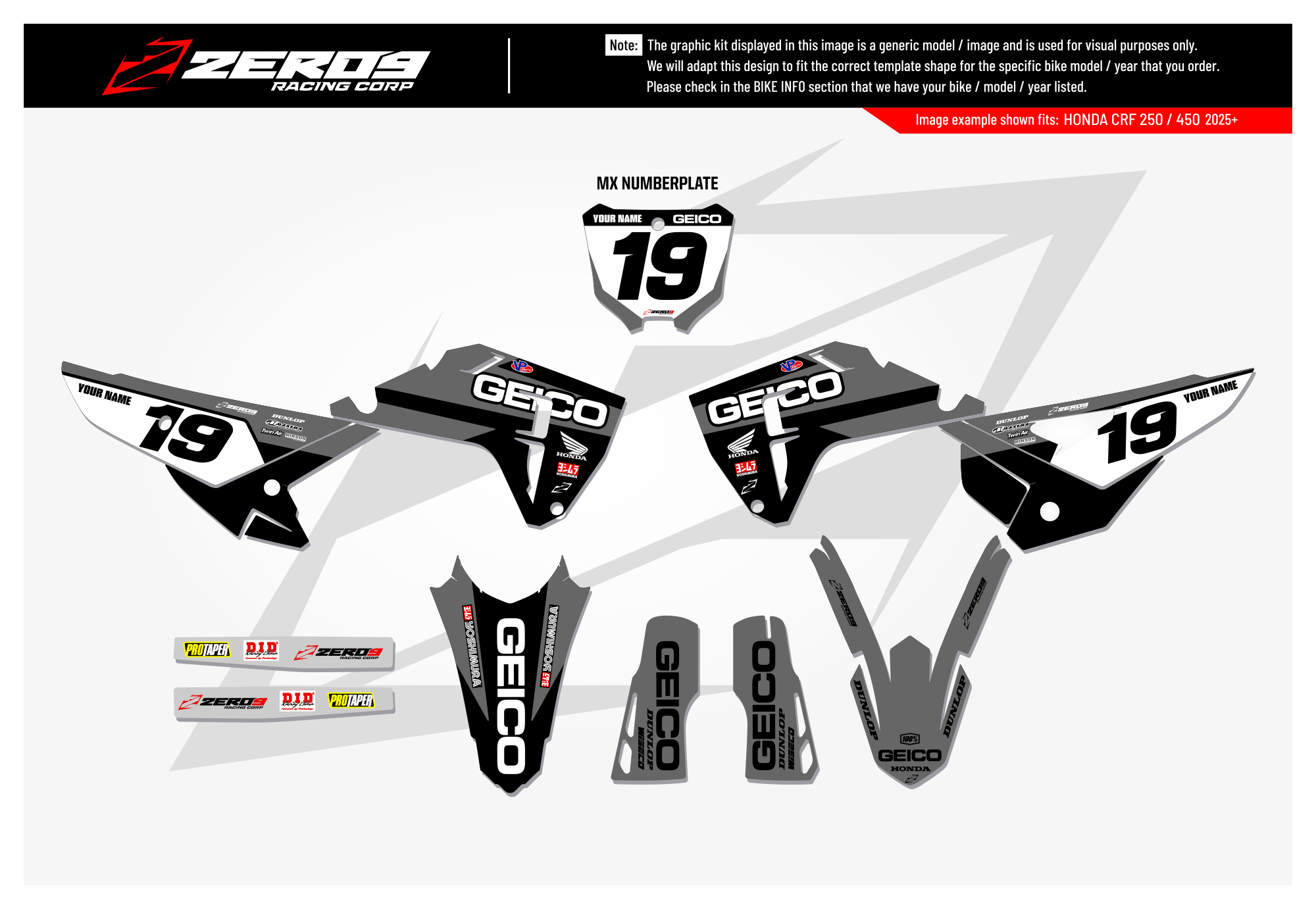 Honda Graphics Kit - GEICO SOLID | Grey