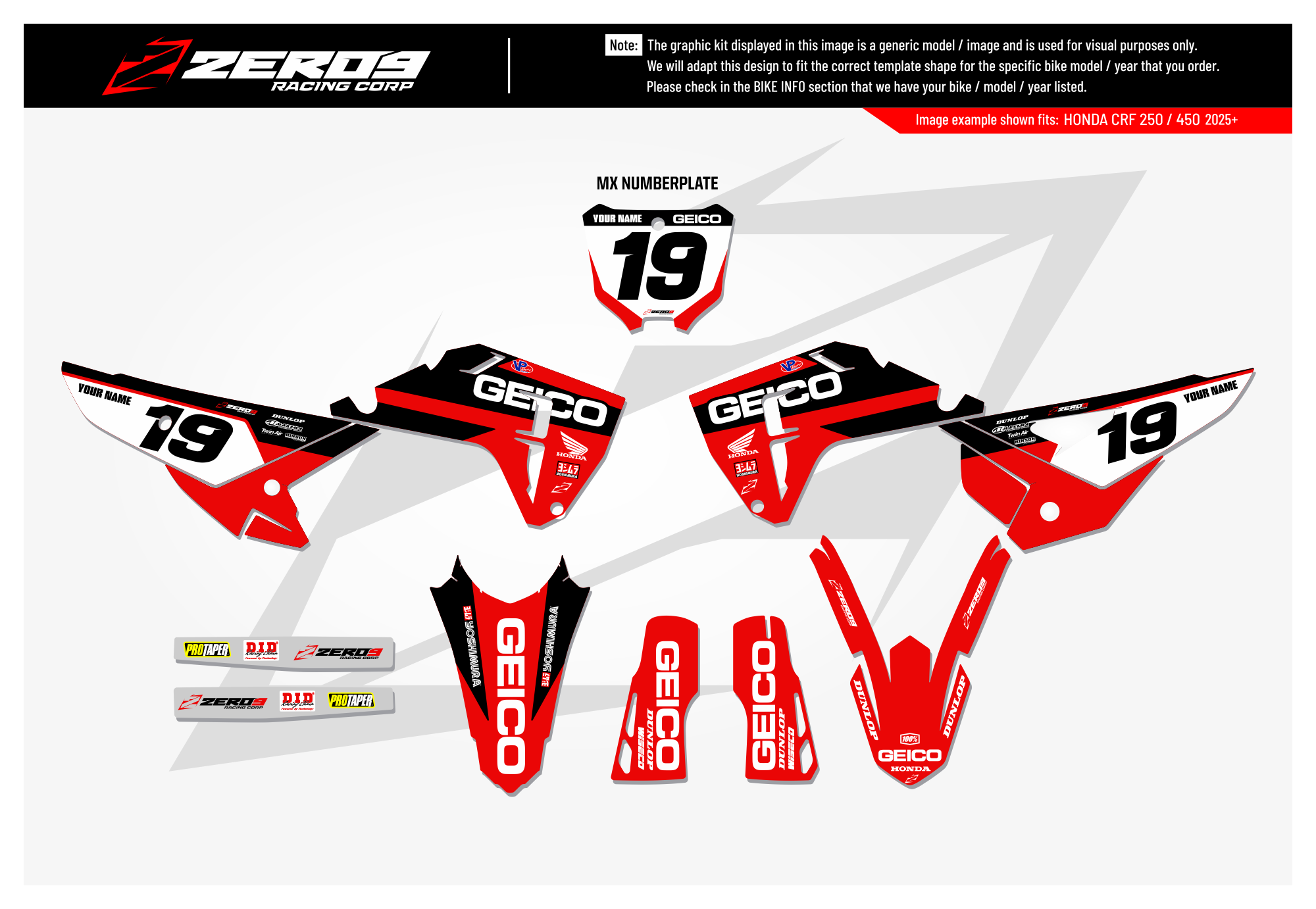 Honda Graphics Kit - GEICO SOLID | Red