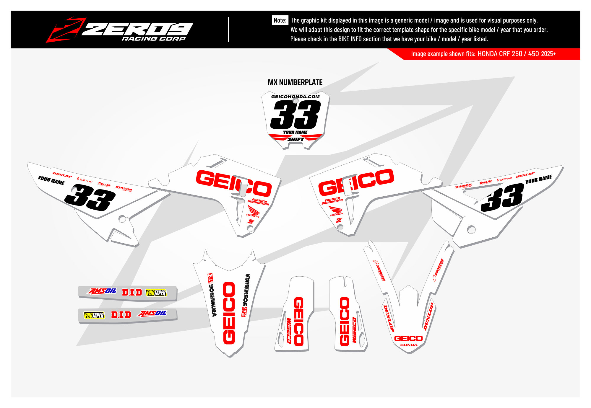 Honda Graphics Kit - GEICO | White