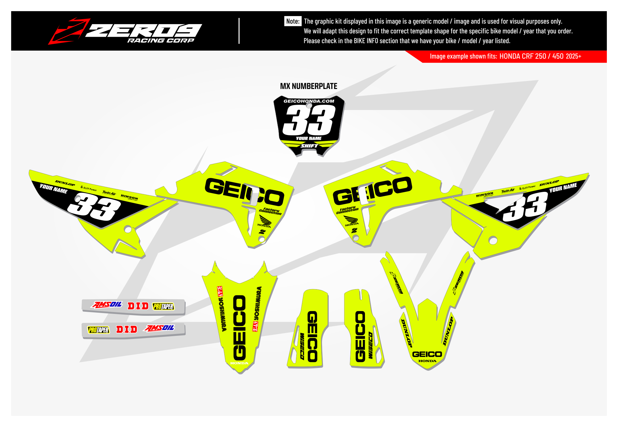 Honda Graphics Kit - GEICO | Vivid Yellow