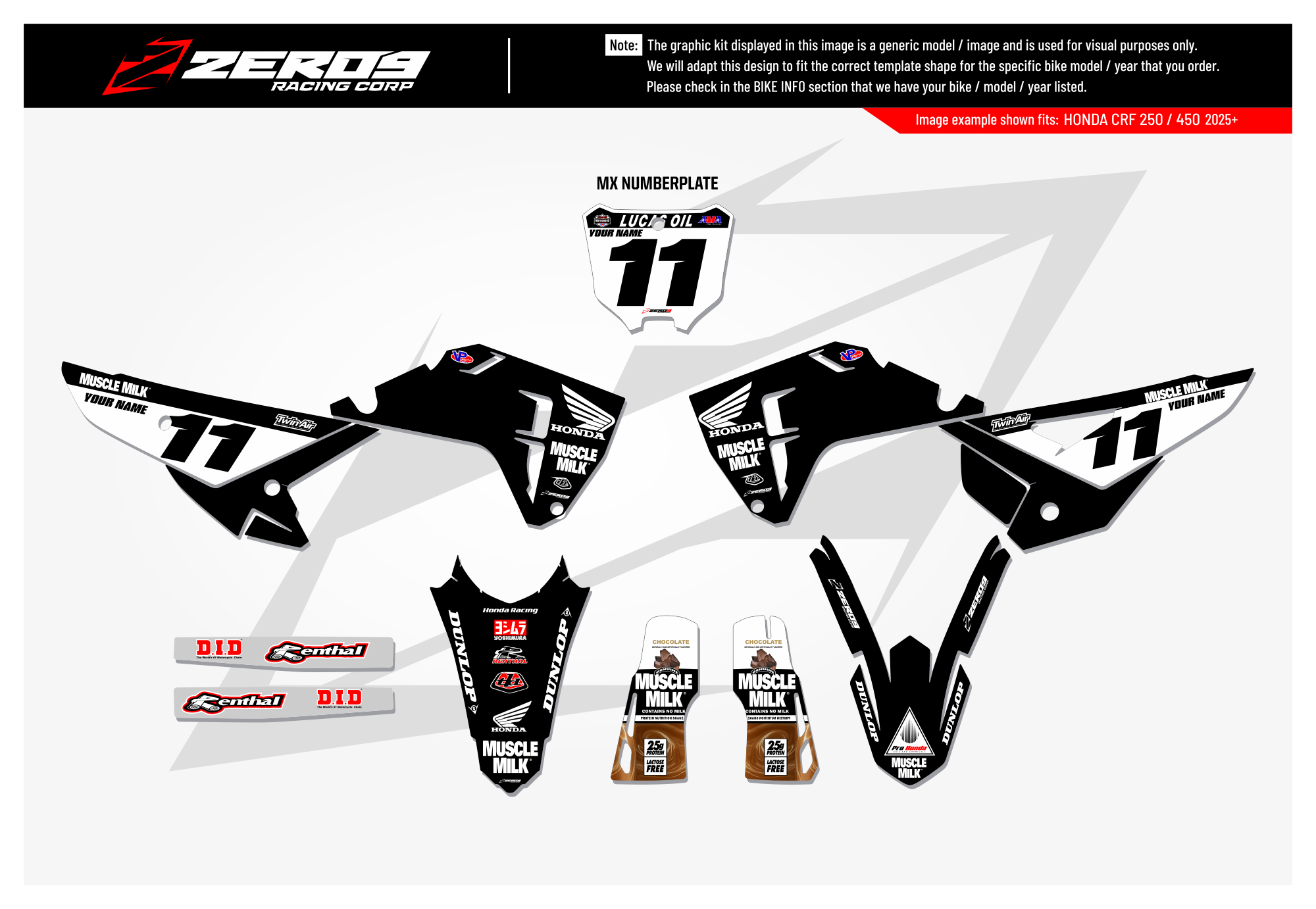 Honda Graphics Kit - MUSCLE MILK | Black