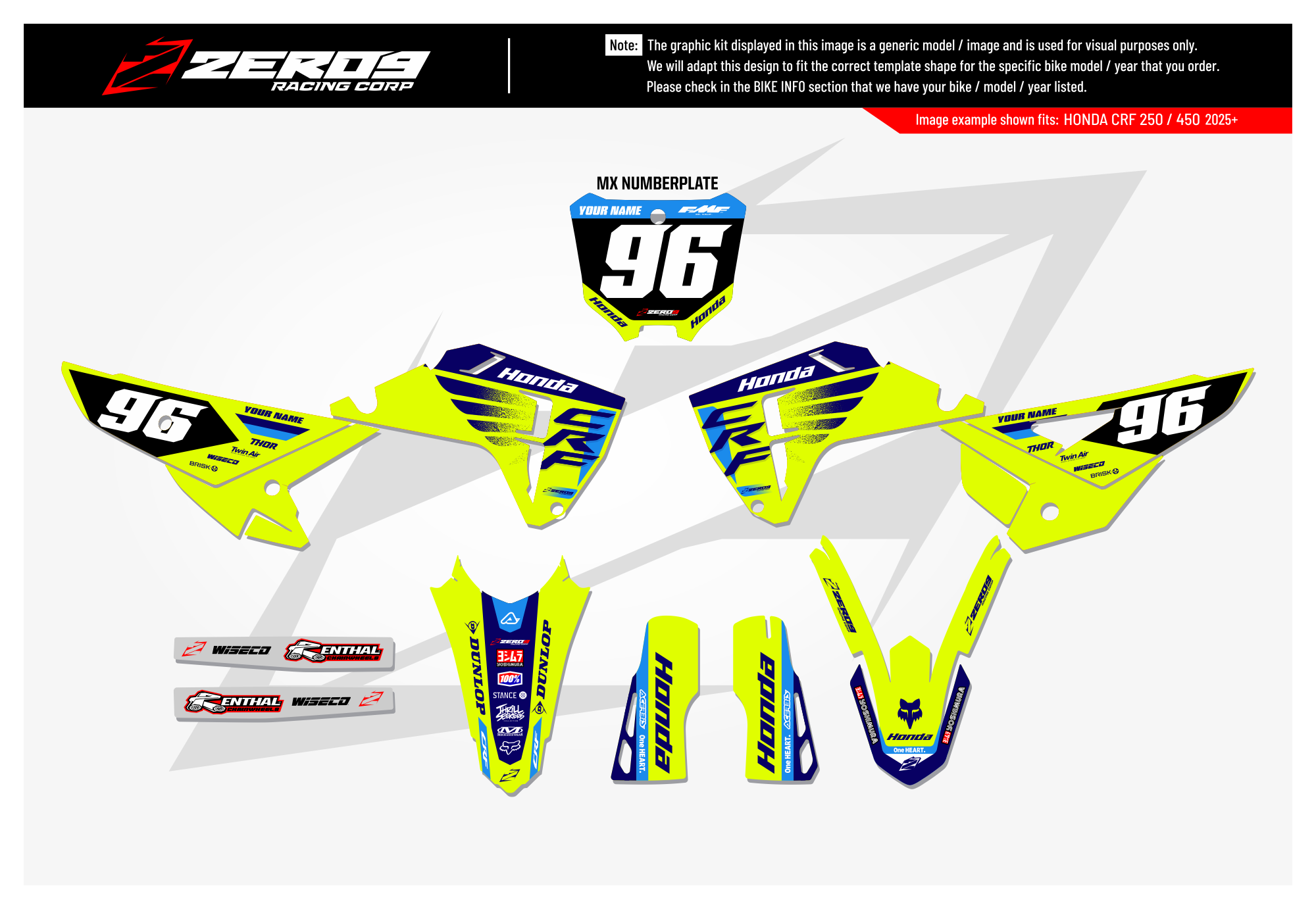 Honda Graphics Kit - POWR | Vivid Yellow