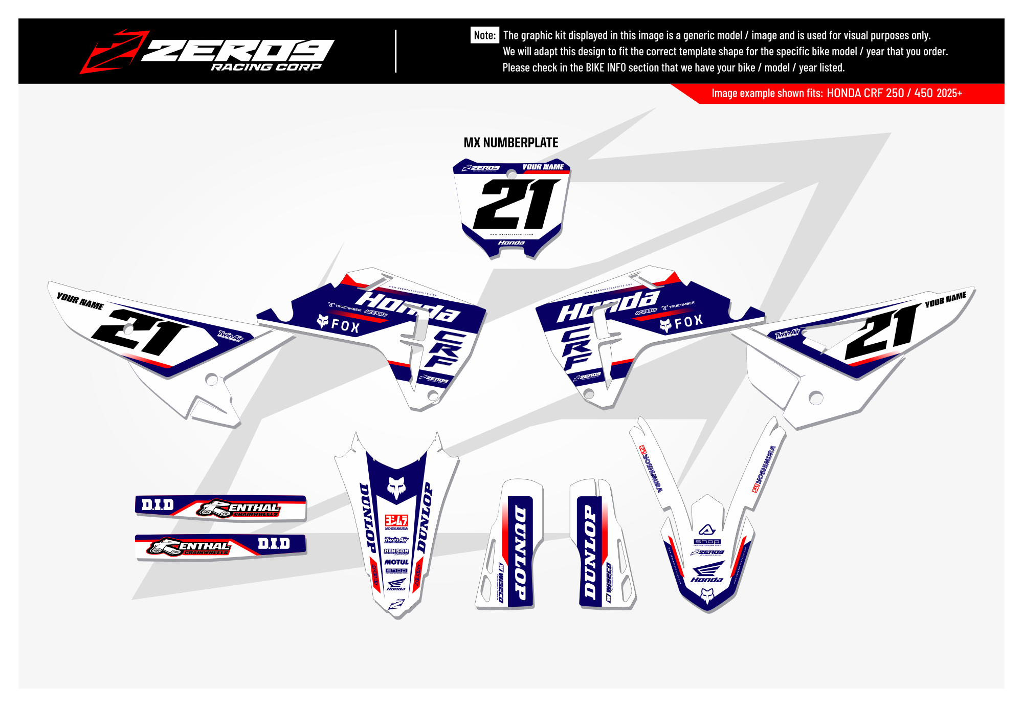 Honda Graphics Kit - STUX | White/Blue/Red