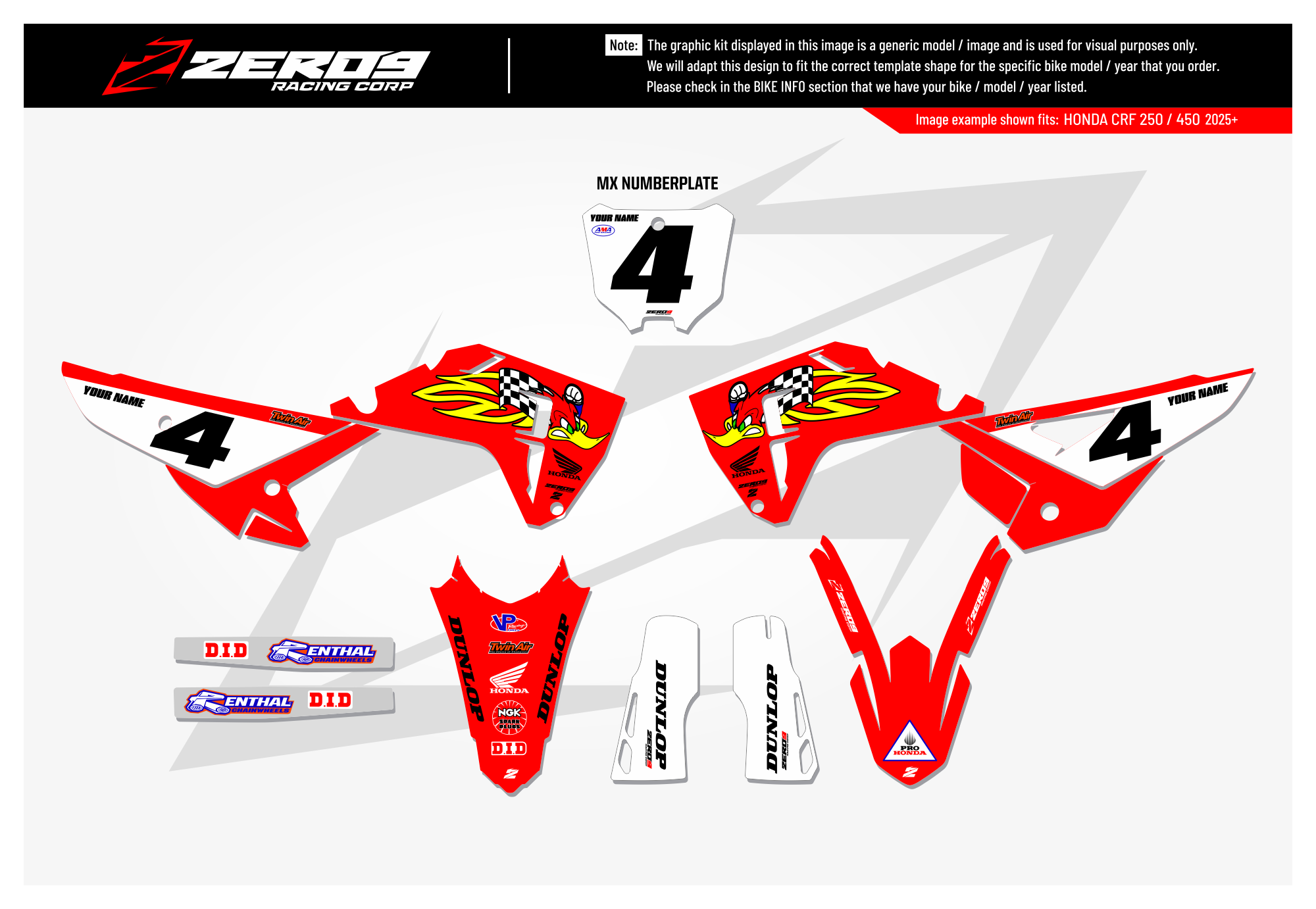 Honda Graphics Kit - WOODY | Red