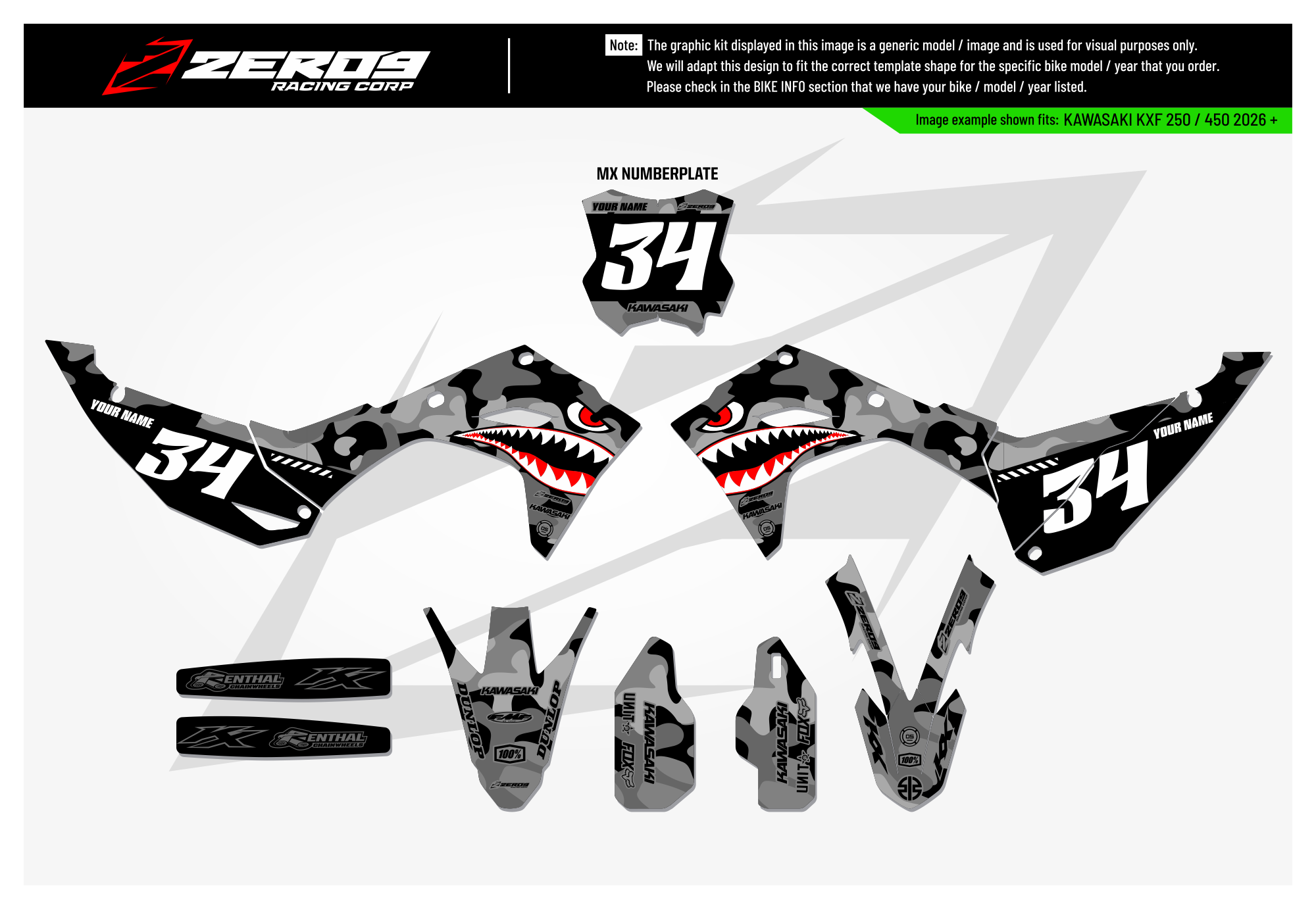 Kawasaki Graphics Kit - BOMBER | Black