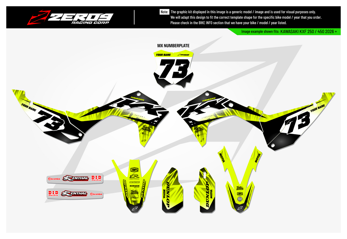 Kawasaki Graphics Kit - BUZZ | Vivid Yellow