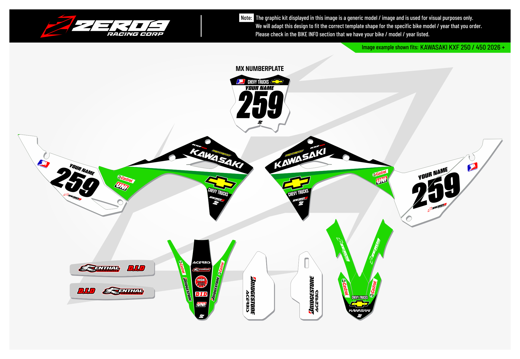 Kawasaki Graphics Kit - CHEVY TRUCKS | Green