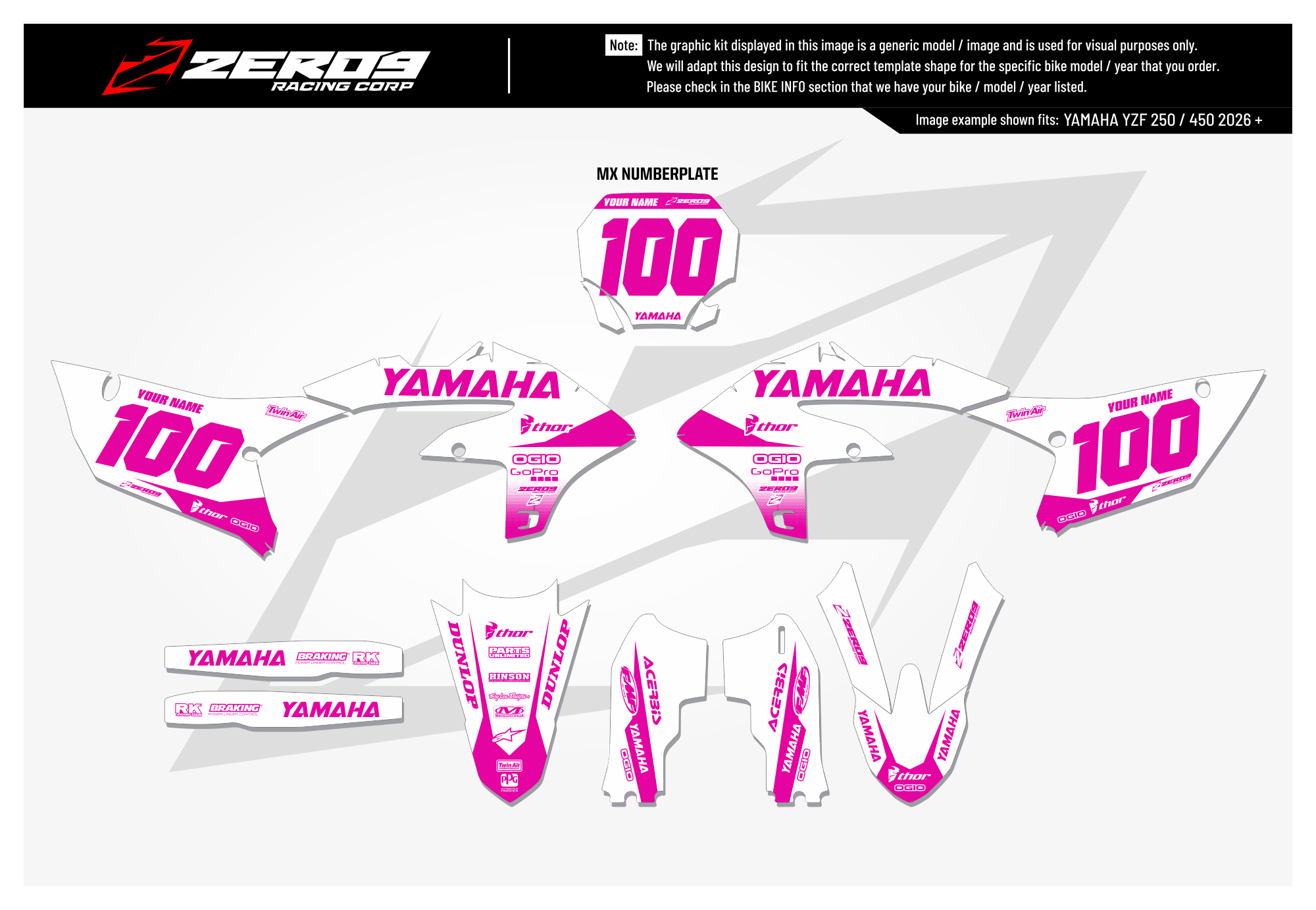 Yamaha Graphics Kit - BLOK | White/Pink