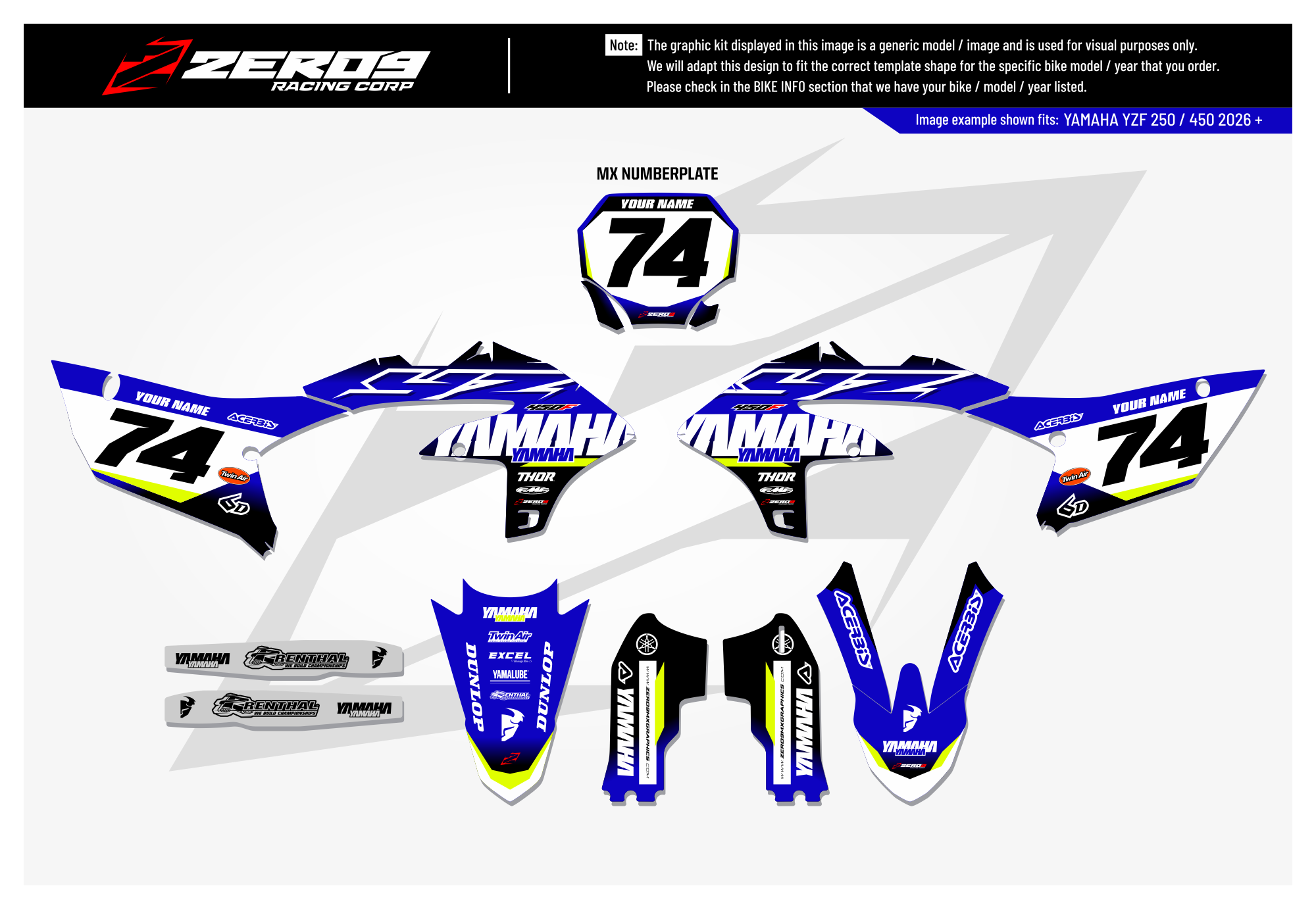 Yamaha Graphics Kit - RUSH | Blue/Vivid Yellow